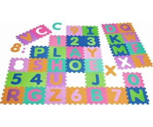 Puzzle éducatif contenant 36 pièces mélangeant chiffres et lettres