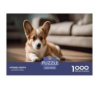Puzzle éducatif de Corgi Gallois de Pembroke, 1000 pièces - Un Mignon Chiot Corgi est couché sur Le Sol. pour Adultes et Enfants Amusant, Difficile, Belle décoration, 70x50 cm/1000 pièces