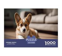 Puzzle éducatif de Corgi Gallois de Pembroke, 1000 pièces - Un Mignon Chiot Corgi est couché sur Le Sol. pour Adultes et Enfants, Classique, coloré, Difficile, Belle décoration, 52x38 cm/1000 pièces