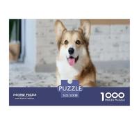 Puzzle éducatif mystère de Corgi Gallois de Pembroke, 1000 pièces - Un Corgi est couché sur Un lit à Motifs et sourit. pour Adultes et Enfants, coloré, Amusant, Difficile, 52x38 cm/1000 pièces
