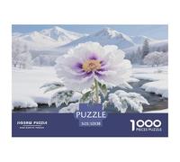 Puzzle éducatif Pivoine Fleur Blanche sous la Neige, pour Adultes et Adolescents à partir de 12 Ans, 52x38 cm/1000pcs