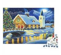 Puzzle Église Hiver 1000 Pièces 52x38cm Papier Recyclé pour Adultes Défi Difficile Décompression Divertissement Maison Idée Cadeau Exceptionnelle