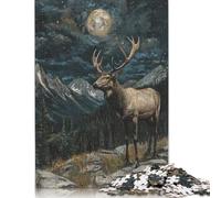 Puzzle élan au Clair de Lune 500 pièces pour Adultes, Puzzle en Bois pour s'amuser en Famille et Jouer Le Soir (500 pièces, 52 x 38 cm)