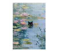 Puzzle Élégant Black Cat in Water Lilies Painting pour Adultes, 300 PCS