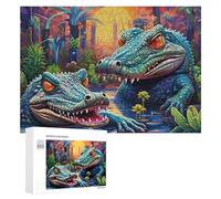 Puzzle Élégant Fantasy Crocodile Lagoon Sunset pour Adultes, Format 300 PCS