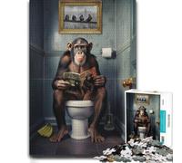 Puzzle Élégant pour Adultes, Motif Monkey on The Toilet, 300 PCS