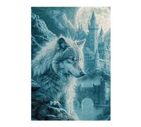 Puzzle Élégant pour Adultes, Motif Wolf Castle Moon Night Fantasy, 300 PCS