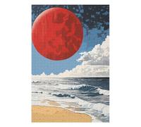 Puzzle Élégant Red Moon Over Ocean pour Adultes, 1000 PCS