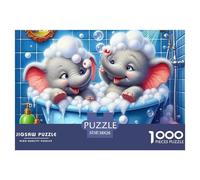 Puzzle Éléphant 1000 pièces en Papier recy bés éléphants au Bain, activité familiale 38x26cm