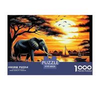 Puzzle Éléphant 1000 pièces Stimulant - Éléphant Africain au Coucher de Soleil, Papier recyclé 38x26cm