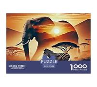 Puzzle Éléphant 1000 pièces Stimulant - Éléphant Africain au Coucher de Soleil, Papier recyclé 52x38cm