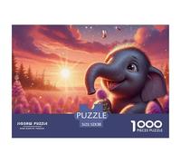 Puzzle Éléphant 1000 pièces très Difficile pour Adultes - Éléphant au Coucher de Soleil Rose 52x38cm