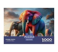 Puzzle Éléphant Adulte pour la Maison Éléphant Coloré avec Un Autre derrière, Jeu Éducatif Décompression et Décoration Murale 70x50cm/1000Pièces