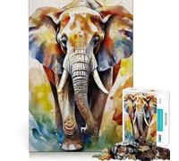 Puzzle éléphant Aquarelle 1000 pièces,Jeu Amusant et sans bavures,pièces nettes et découpées,Jeu de Voyage Portable et Amusant (50x75cm)