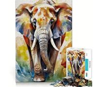 Puzzle éléphant Aquarelle 1000 pièces Jeu de mémoire Amusant Bords Lisses,Assemblage Parfait Une façon ludique d'occuper Les Heures vides (38x52cm)