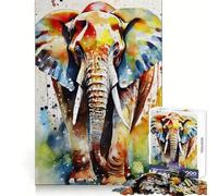 Puzzle éléphant Aquarelle pour Adolescents, 1000 pièces, Exercice cognitif, Loisirs, Plaisir, sans Bords Rugueux, Art, Cadeau de Noël (50x75cm)