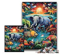 Puzzle éléphant Artistique 1000 pièces pour Adultes, Casse-tête et décoration d'intérieur, pour Les fêtes, Taille 26x38cm