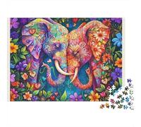 Puzzle Éléphant au Cœur Floral 1000 pièces 38x26cm Papier recyclé pour Adultes Puzzle d'art de Faune Fantaisiste Jeu Éducatif Décompression Décoration d'Intérieur Cadeaux pour Hommes