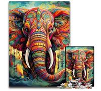 Puzzle éléphant coloré 1000 pièces pour Adultes, Puzzle en Bois pour décoration intérieure, entraînement cérébral et Cadeaux de Noël 50x75cm / 19,68x29,52 Pouces