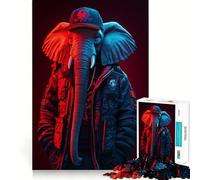 Puzzle éléphant Cyberpunk néon 1000 pièces pour Adultes, Jeu de réflexion, Cadeau, Moment de Partage, découpe soignée, Surprise d'anniversaire (50x75cm)