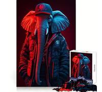Puzzle Éléphant Cyberpunk Néon pour Adultes 1000 Pièces Jeu Intellectuel Amusant et Paisible Découpe Précise Liste de Souhaits du Père Noël (38x26cm)