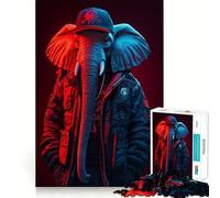 Puzzle Éléphant Cyberpunk Néon pour Adultes 1000 Pièces Jeu Intellectuel Apaisant Décoration Murale de Qualité (38x52cm)