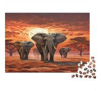 Puzzle Éléphant d'Afriques pour Adultes,52x38cm/1000pcs,Jeu Éducatif,décoration De La Maison,Scène de Faune de Safari