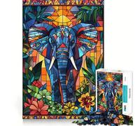 Puzzle éléphant en vitrail 1000 pièces pour Adultes, Jeu de réflexion, Moment de détente, œuvre d'art à Collectionner 50x75cm