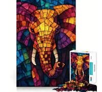Puzzle éléphant en vitrail 1000 pièces pour Adultes, Jeu de réflexion, Objet de Collection Artistique et apaisant 38x52cm