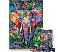 Puzzle éléphant en vitrail pour Adolescents 1000 pièces Pure Logic Toy Quiet Calm Clean Cut Décoration Murale 50x75cm