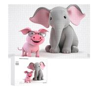 Puzzle éléphant et cochon en bois pour adultes pour la fête des mères - Puzzle de qualité supérieure avec design artistique unique - Cadeau d'anniversaire pour tous les âges - 1 000 pièces