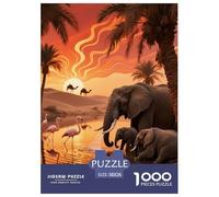 Puzzle Éléphant Herd 1000 Pièces pour Adultes Et Enfants, Jeu ÉduChatif, Puzzles Désert Oasis, DécoRation Intérieure, Cadeau Enfant 38x26cm/1000pcs