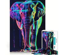 Puzzle Éléphant Néon Glitch 1000 Pièces pour Adolescents Jeu de Réflexion Activité Art et Assemblage en Famille Cadeau Créatif (38x26cm)