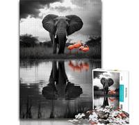 Puzzle éléphant Noir et Blanc pour Adultes 1000 pièces, Jeu Stimulant et Jeu Familial avec des pièces entièrement emboîtables de Formes aléatoires 38x26cm