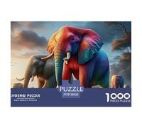 Puzzle Éléphant pour Adultes Un éléphant coloré avec Un Autre derrière, Un défi Stimulant et Relaxant pour Les méninges. 38x26 cm/1000pcs