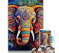 Puzzle éléphant psychédélique 1000 pièces pour Adultes, Jeu Stimulant et Jeu Familial avec des pièces entièrement emboîtables de Formes aléatoires 38x52cm