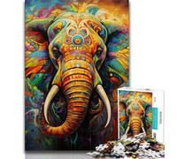 Puzzle éléphant psychédélique pour Adultes et Adolescents, idéal pour Tuer Le Temps en Vacances avec des pièces de Formes aléatoires entièrement emboîtables (38x26cm)