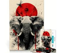 Puzzle Éléphant Soleil Rouge pour Adolescents 1000 pièces Stimule la mémoire Soulagement de la Tension Bords serrés Pièce d'art de qualité (38x52cm)