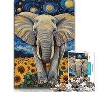 Puzzle éléphant Tournesol pour Adultes et Adolescents, Anti-Stress, défi Difficile, adapté à la décoration de Bureau 38x26cm
