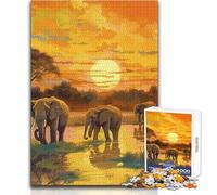 Puzzle Éléphants Afrique Coucher de Soleil pour Adolescents, 1000 pièces, Jeu éducatif de Concentration, idée Cadeau Originale et touchante, Format 38x52cm