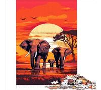 Puzzle éléphants Afrique Coucher de Soleil pour Adulte, 1 000 Grandes pièces, pour Adultes et Adolescents, Cadeaux, 1 000 pièces (26 x 38 cm)