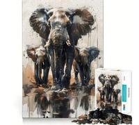 Puzzle Éléphants Aquarelle 1000 Pièces pour Adolescents Jeu de Mémoire Activité de Groupe Intérieure Amusante,Propre et Détente (50x75cm)