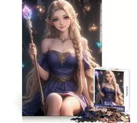 Puzzle Elfe Mystique avec Bâton 1000 Pièces Jeu de Concentration et de Détente Bordure Stricte Père Noël Vœux (38x52cm)