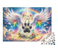 Puzzle Empreinte de Patte et Ailes d’Ange Arc-en-Ciel de 1000 pièces pour | 70x50cm Illustration émouvante d’ailes d’ange arc-en-ciel et empreinte de patte, idéale pour se détendre seul ou en