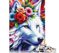 Puzzle en Acrylique représentant Un Loup majestueux en Fleurs, 100% Carton recyclé, de qualité supérieure, pour Adultes et Enfants, Cadeaux d'halloween, 1 000 pièces (75 x 50 cm)