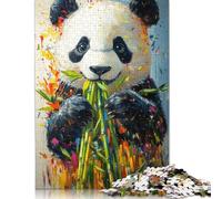 Puzzle en bambou mangeant un panda pour adultes et adolescents - Puzzle en bois pour adultes et adolescents - Casse-tête - 1000 pièces (75 x 50 cm)