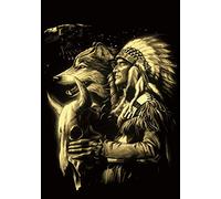 Puzzle en Bois 1000 Pieces Adultes Enfants Classique Jeu Cadeau Unique - Vieil Homme Indien et Loup