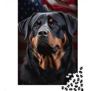 Puzzle en bois 1000 pièces avec le drapeau américain Rottweiler pour Adultes et Adolescents Cadeaux pour Adolescents Jeu d'ingéniosité. 1000 pièces (75 x 50 cm).