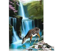 Puzzle en Bois 1000 pièces Cerf Buvant de l'eau près d'une Cascade pour Adultes Puzzles Difficiles Puzzles en Bois Jeu de Puzzles Jouets pour Adultes 1000 pièces (75 x 50 cm)