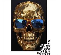 Puzzle en Bois 1000 pièces Crâne de Diamant doré pour Adultes Puzzle rectangulaire créatif Exercice cérébral Jeu de défi Cadeau 1000 pièces (75 x 50 cm)